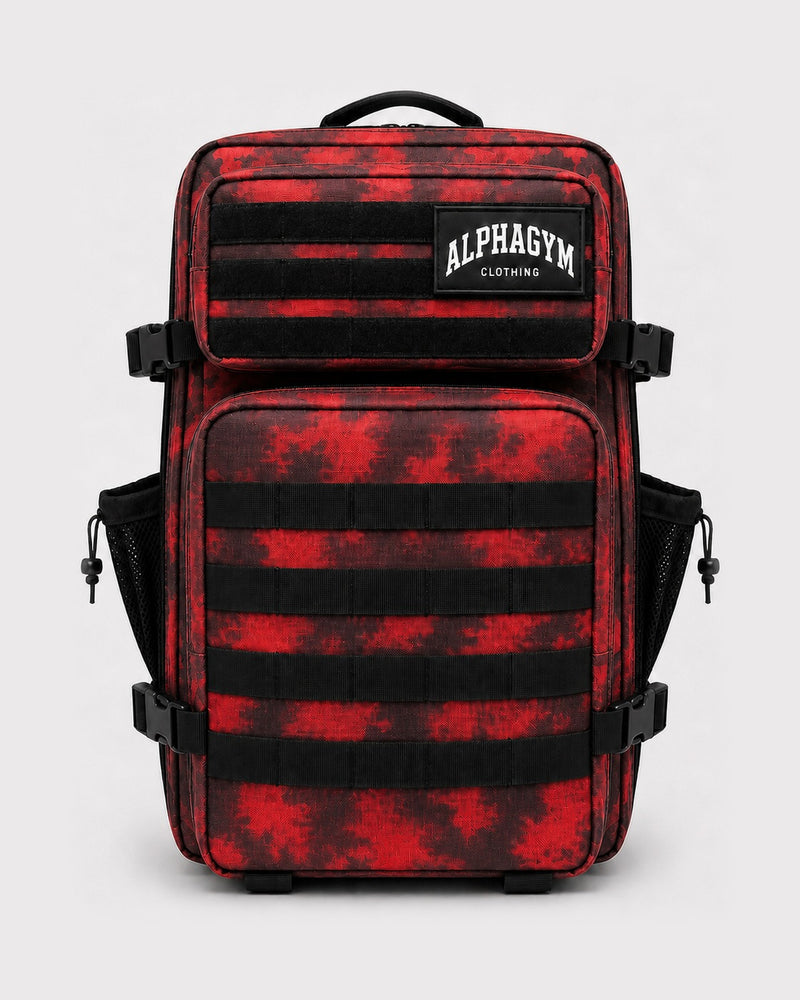 ALPHA GYM Military Gym Rucksack Electric Red Marble – 45L Fitness Rucksack mit Laptopfach