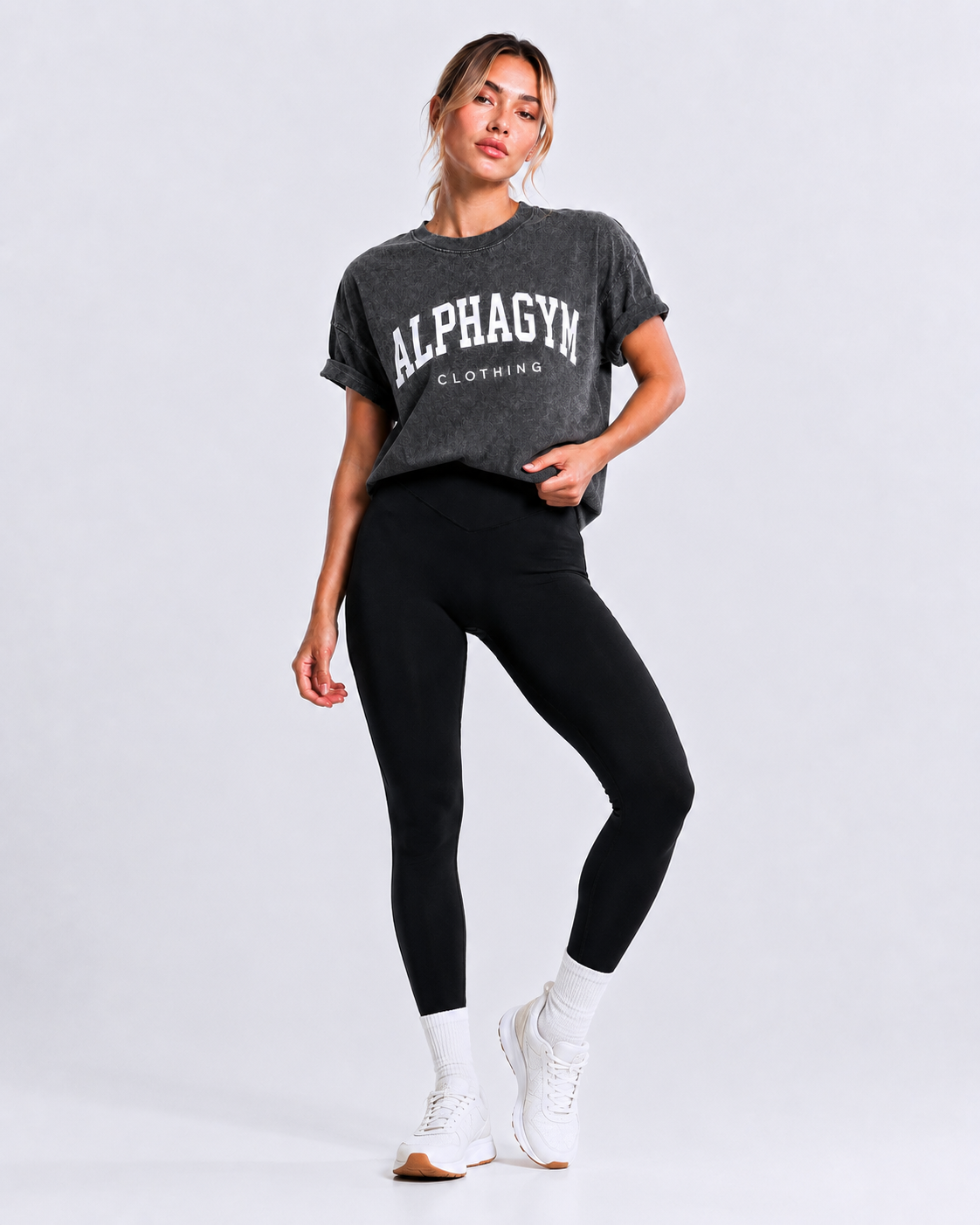 ALPHA GYM "COLLEGE" OVERSIZED WOMEN T-SHIRT GREY WASHED – weitere Ansicht des College Designs