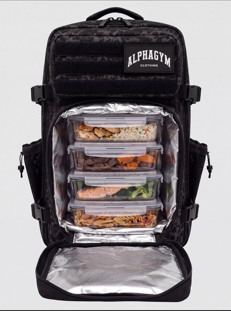 ALPHA GYM Performance Meal Prep Backpack Brown Leopard – Gym Rucksack mit Meal Prep Fach