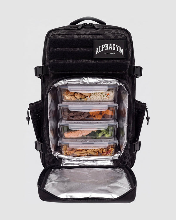 ALPHA GYM Performance Meal Prep Backpack Brown Leopard – Gym Rucksack mit Meal Prep Fach