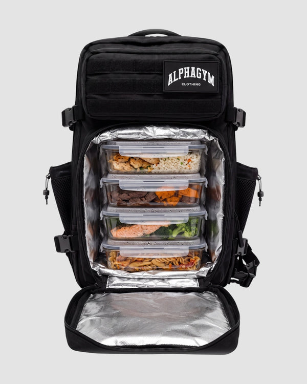 ALPHA GYM Military Meal Prep Rucksack Schwarz – Gym Rucksack mit Kühlfach für Meal Prep