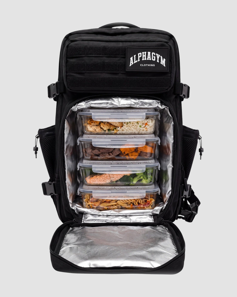 ALPHA GYM Military Meal Prep Backpack Black – Gym Backpack with Cooler Compartment for Meal Prep