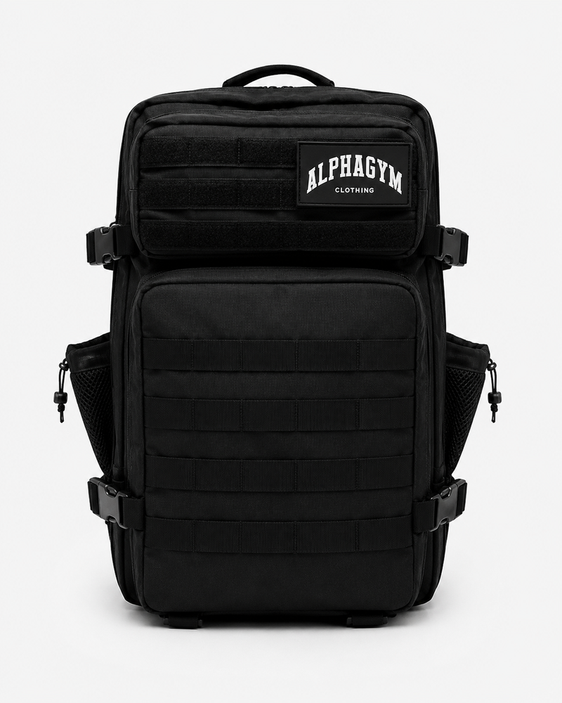 ALPHA GYM Military Gym Rucksack Schwarz 45L – Fitness Rucksack mit Laptopfach
