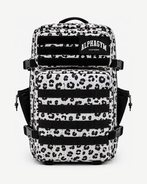 ALPHA GYM Military Gym Rucksack Leopard White – 45L Fitness Rucksack mit Laptopfach