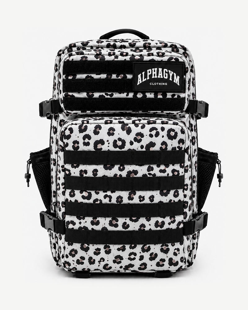 ALPHA GYM Military Gym Backpack Leopard White – 45L Fitness Backpack with Laptop Compartment
