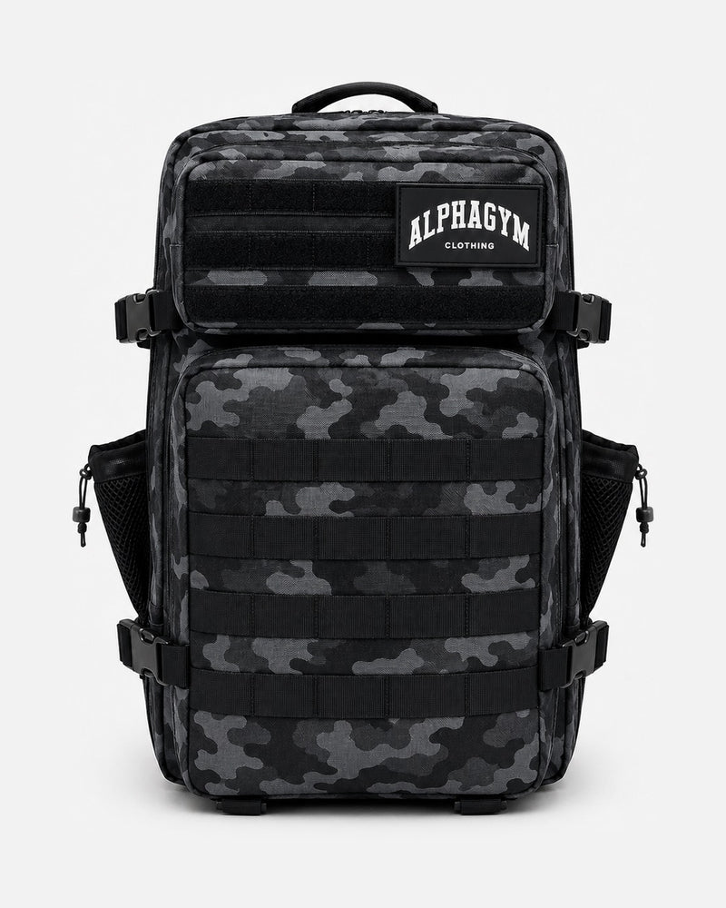 ALPHA GYM Military Gym Backpack Black Camouflage – 45L Fitness Backpack with Laptop Compartment