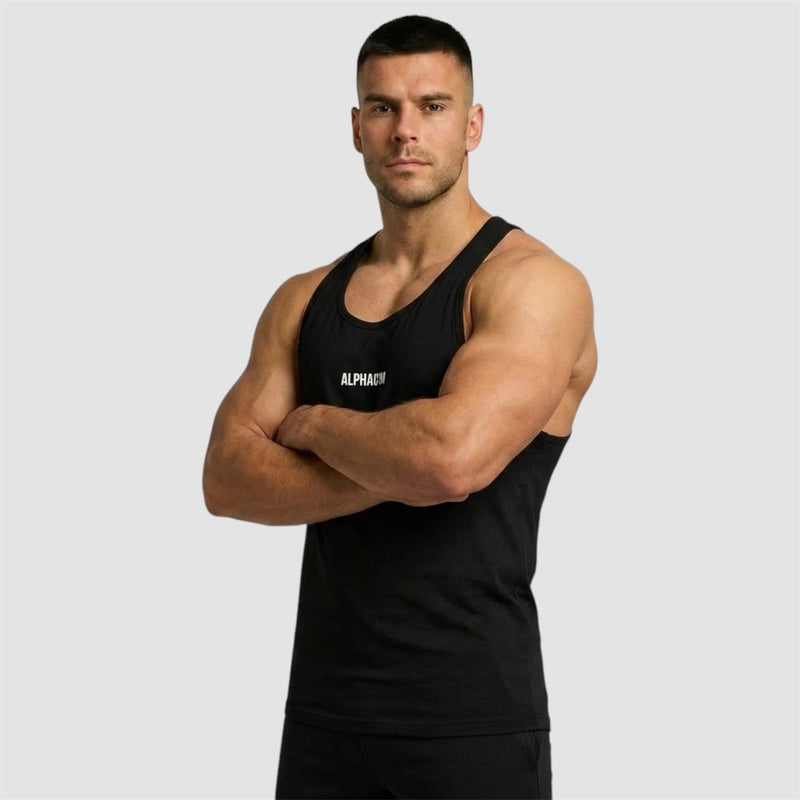 ALPHA GYM GRIT Stringer Schwarz-Weiß – Gym Tanktop Herren