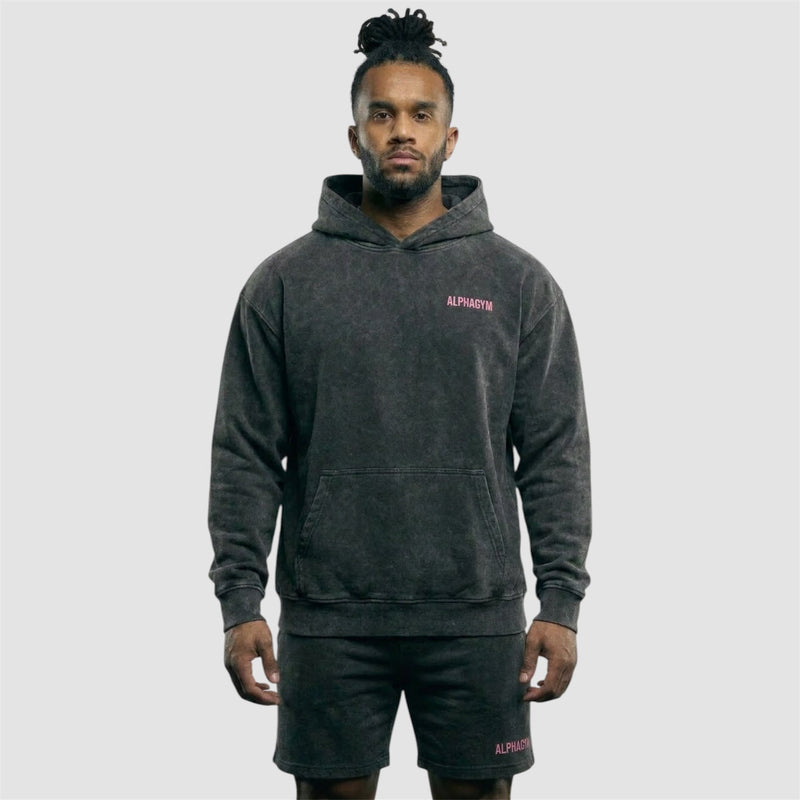 ALPHA GYM LIFTING CLUB Hoodie Grey Washed Pink – Oversized Gym Hoodie