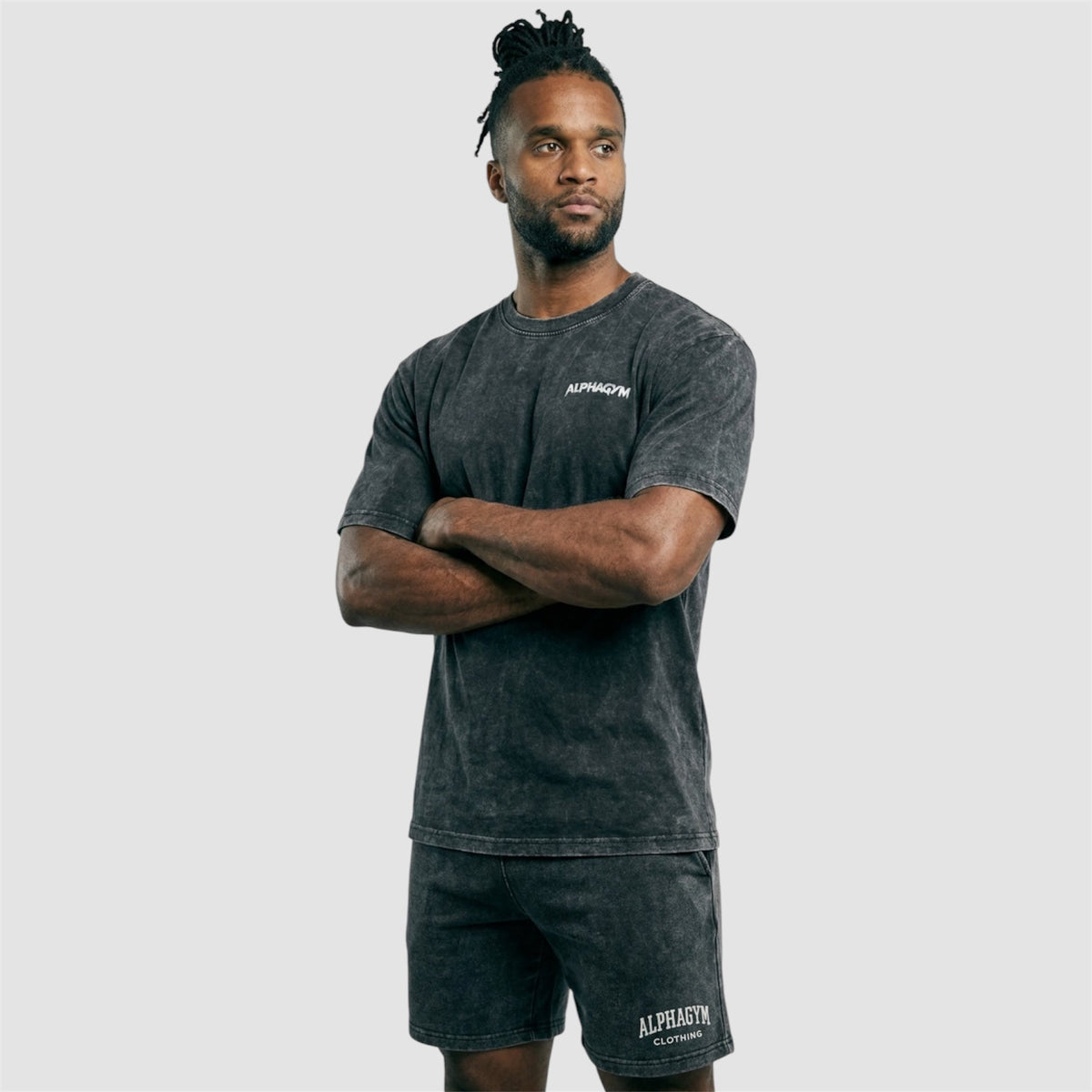 ALPHA GYM "INVICTUS" OVERSIZED FITNESS T-SHIRT GRAY WASHED – weitere Produktansicht