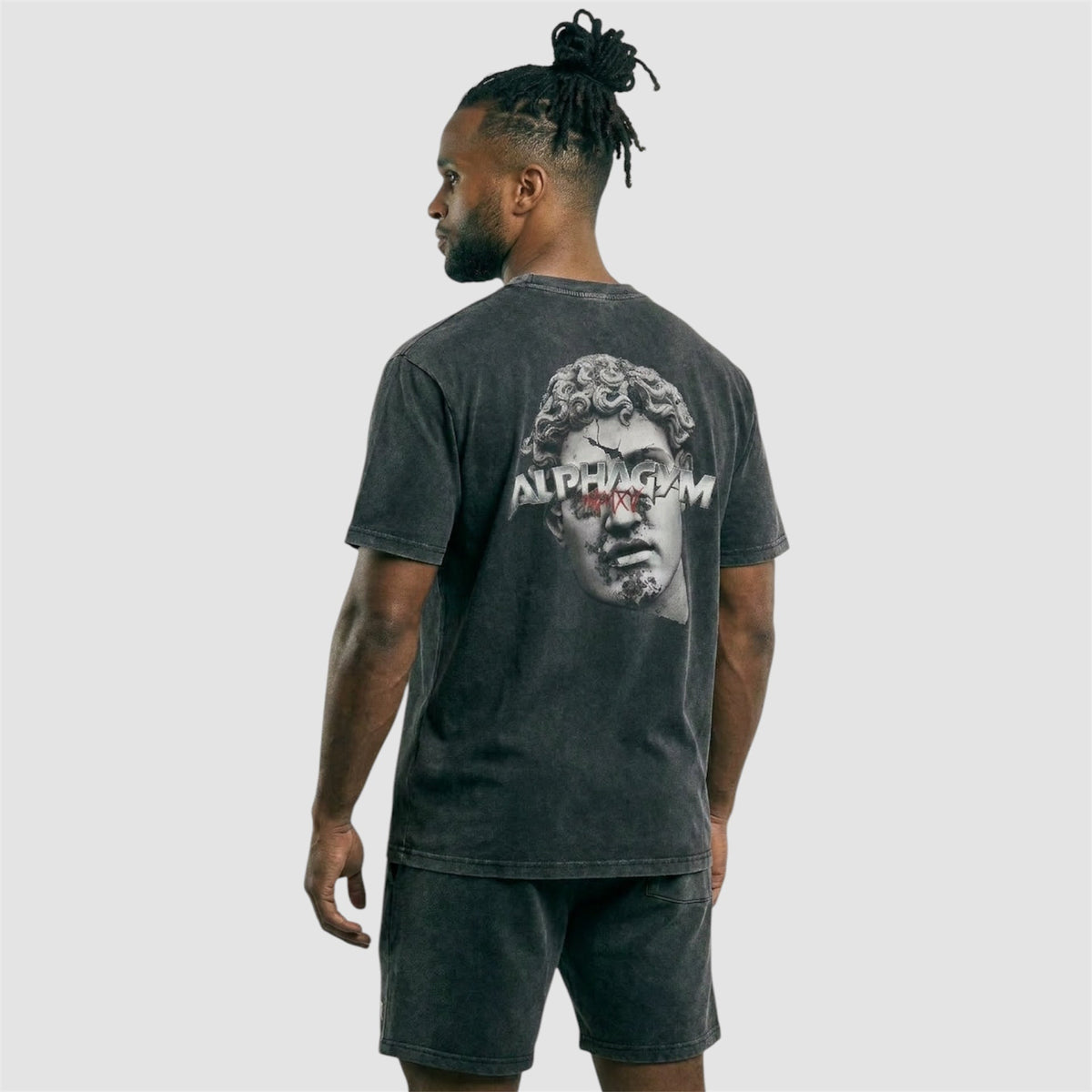 ALPHA GYM "INVICTUS" OVERSIZED FITNESS T-SHIRT GRAY WASHED – Vorderansicht