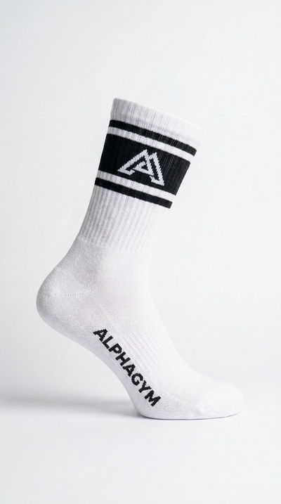 ALPHA GYM Performance Crew Socks White/Black – Sports Socks