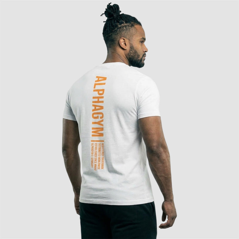 ALPHA GYM FREEDOM T-Shirt Weiß-Orange – Fitness Shirt Herren