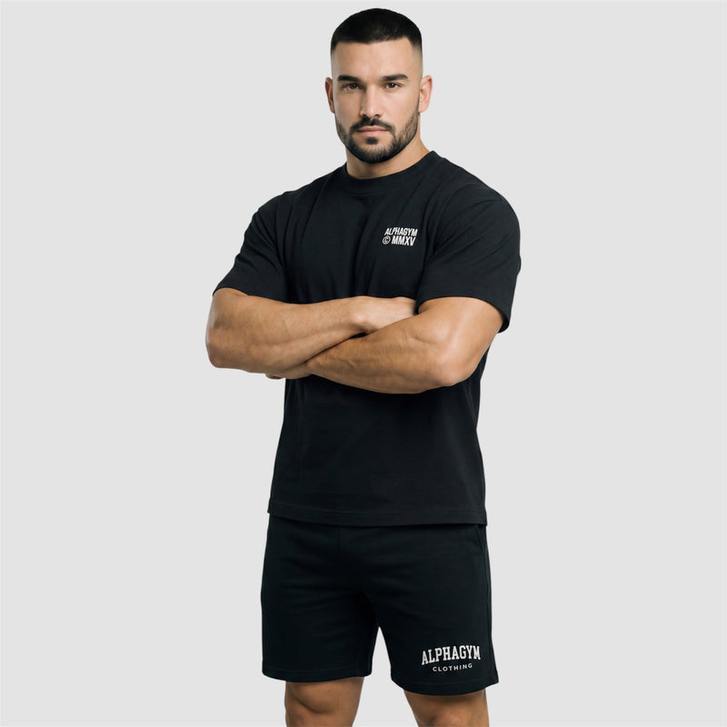 ALPHA GYM REG LOGO Oversized Fitness T-Shirt Schwarz-Weiß für Herren