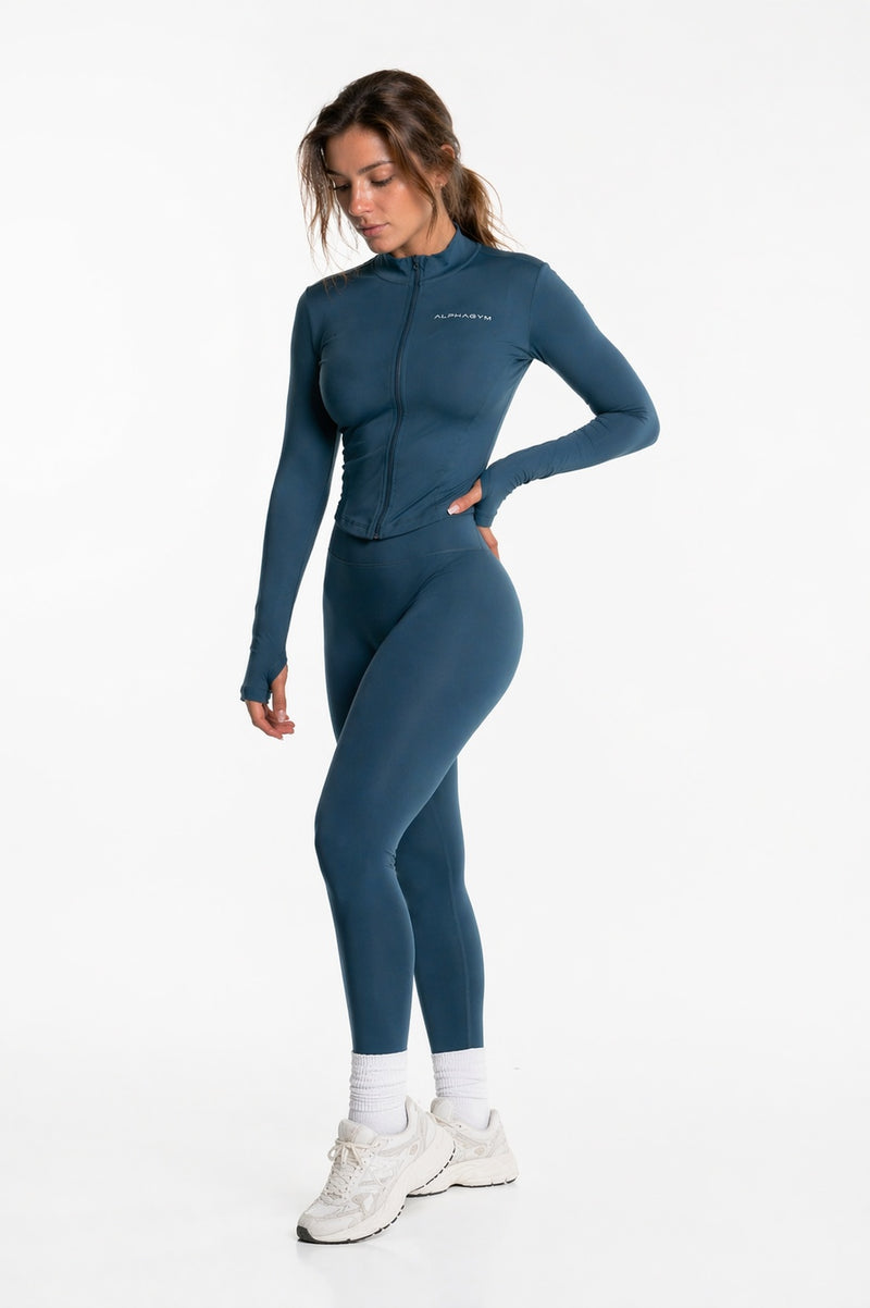 ALPHA GYM VALORA Shaping Zip Jacket Petrol – Trainingsjacke Damen