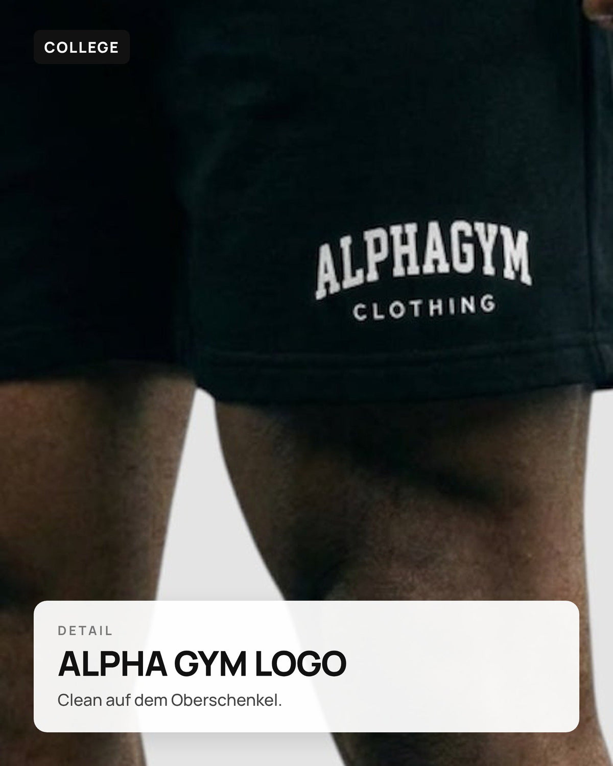 COLLEGE Gym Shorts mit Reißverschluss – Schwarz – weitere Ansicht des College Designs