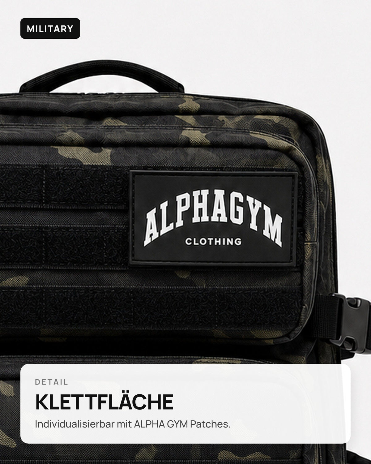 ALPHA GYM Gym Backpack 45L with Laptop Compartment – Military Camouflage – mit Laptopfach