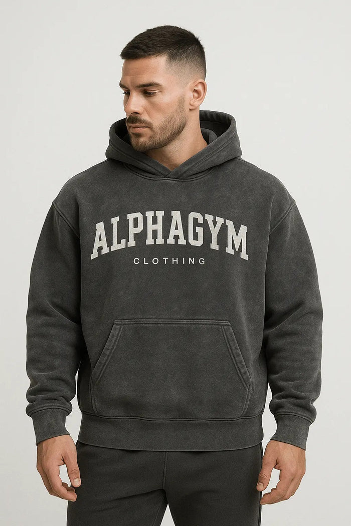 ALPHA GYM COLLEGE Oversized Hoodie Grey Washed