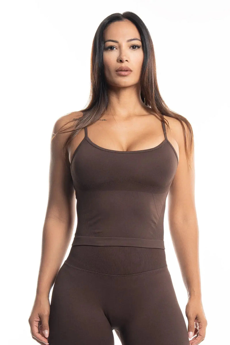 ALPHA GYM AYLA Seamless Sport Top Mocha – Fitness Top Damen