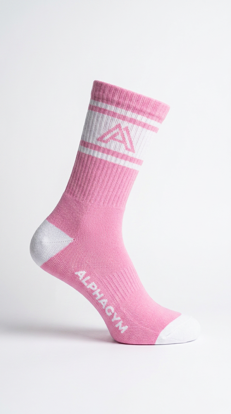 ALPHA GYM Performance Crew Socks Pink-Weiß – Sportsocken