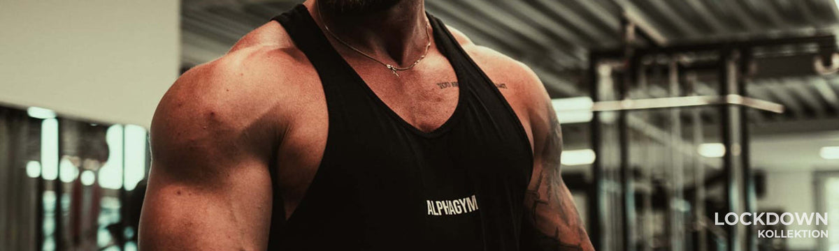 ALPHAGYM Herren Fitnessbekleidung mit Stringern, Tanktops, Oversized Shirts und Hoodies für Gym, Fitness und Bodybuilding