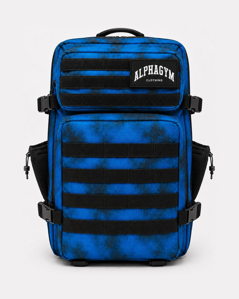 ALPHA GYM Military Gym Backpack Electric Blue Marble – 45L Fitness Backpack with Laptop Compartment