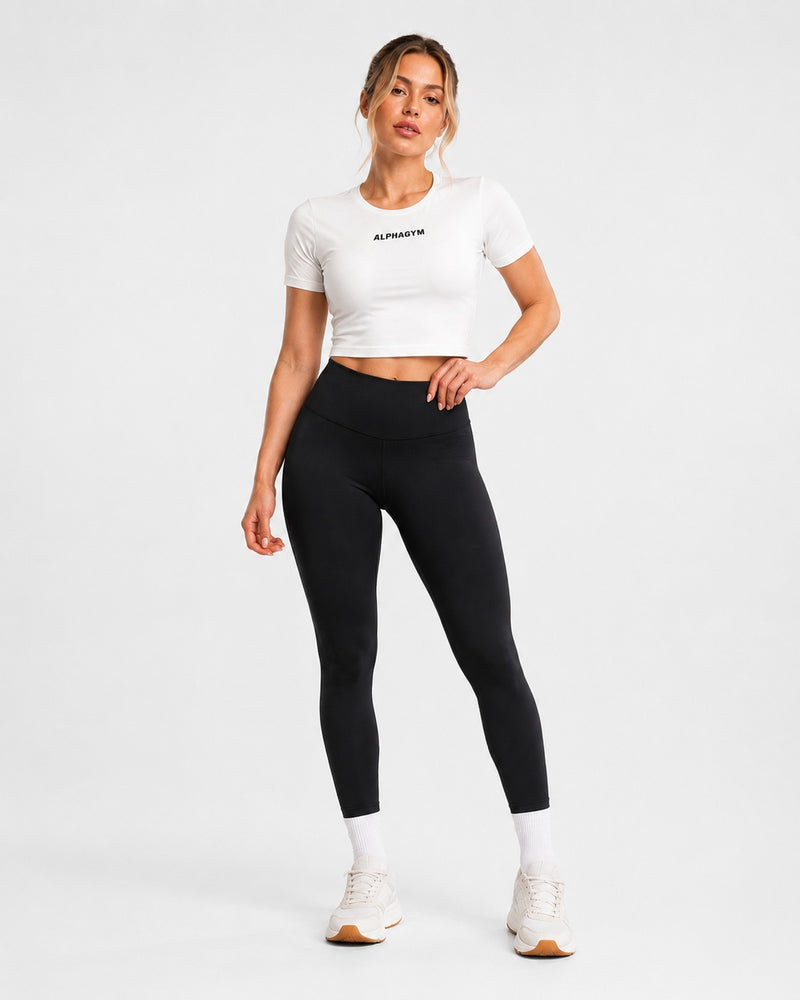 ALPHA GYM STATEMENT Cropped Tee Weiß-Schwarz – Fitness Shirt Damen