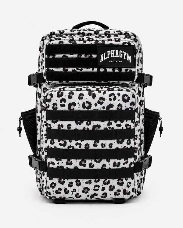 ALPHA GYM Military Gym Rucksack Leopard White – 45L Fitness Rucksack mit Laptopfach