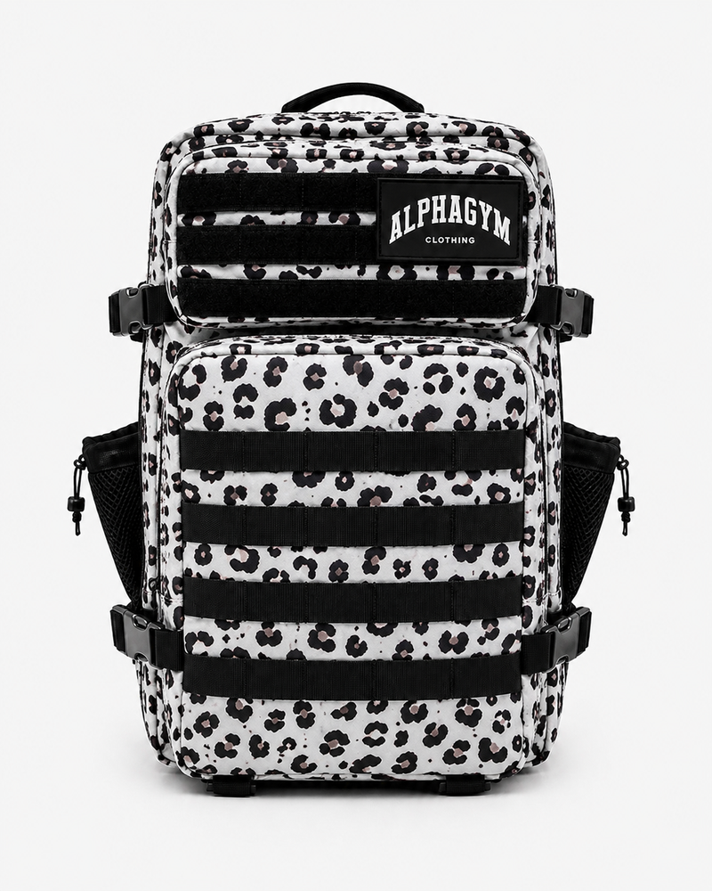 ALPHA GYM Military Gym Backpack Leopard White – 45L Fitness Backpack with Laptop Compartment
