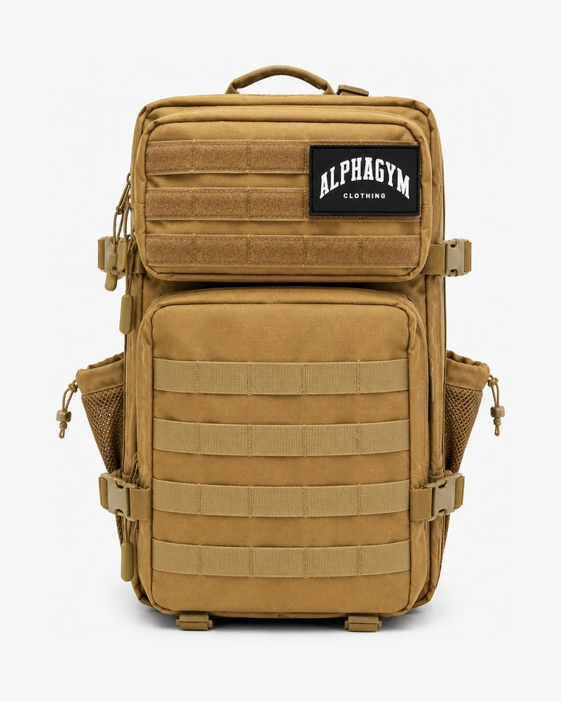 ALPHA GYM Military Gym Backpack Desert Tan – 45L Fitness Backpack with Laptop Compartment