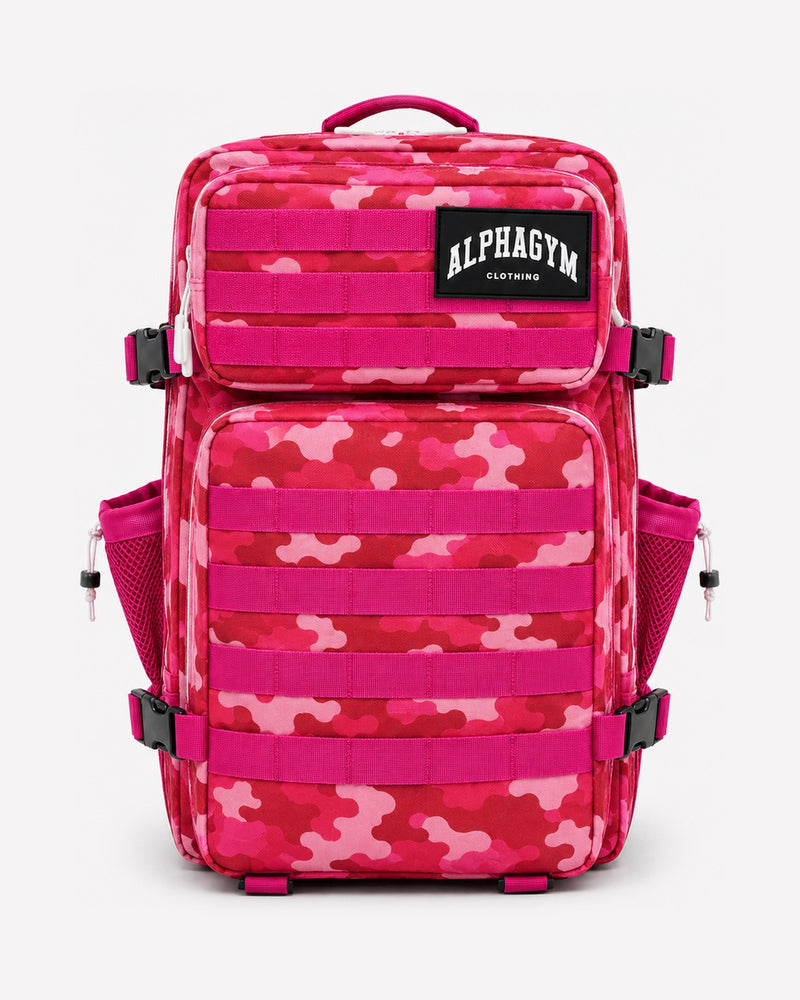 ALPHA GYM Military Gym Rucksack Pink Camouflage – 45L Fitness Rucksack mit Laptopfach