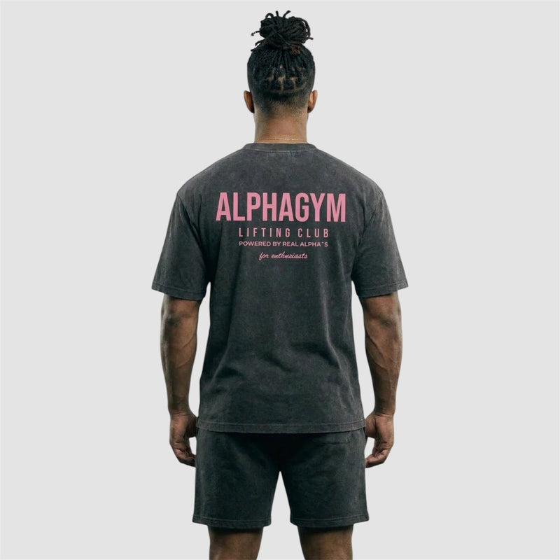 ALPHA GYM LIFTING CLUB Oversized T-Shirt Grey Washed Pink for Men