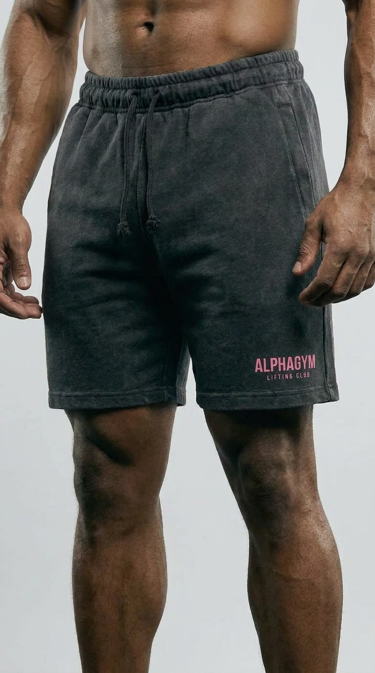 ALPHA GYM LIFTING CLUB Shorts Grey Washed Pink – Oversized Gym Shorts