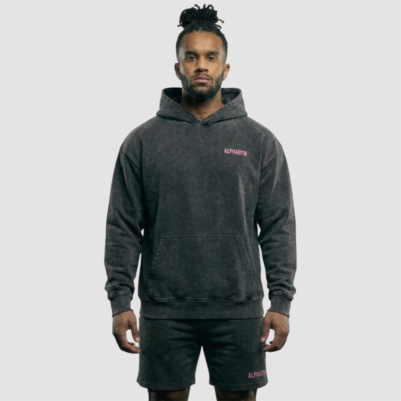 ALPHA GYM LIFTING CLUB Hoodie Grey Washed Pink – Oversized Gym Hoodie