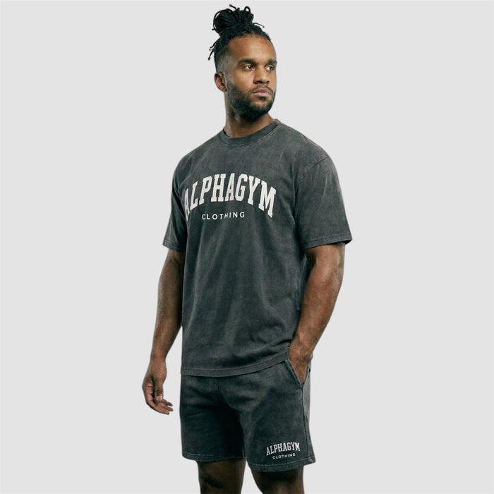 ALPHA GYM COLLEGE Oversized T-Shirt Grey Washed