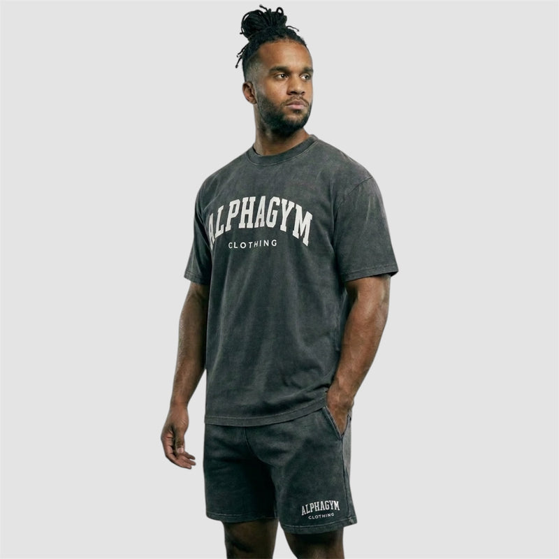 ALPHA GYM College Oversized T-Shirt Grey Washed für Herren