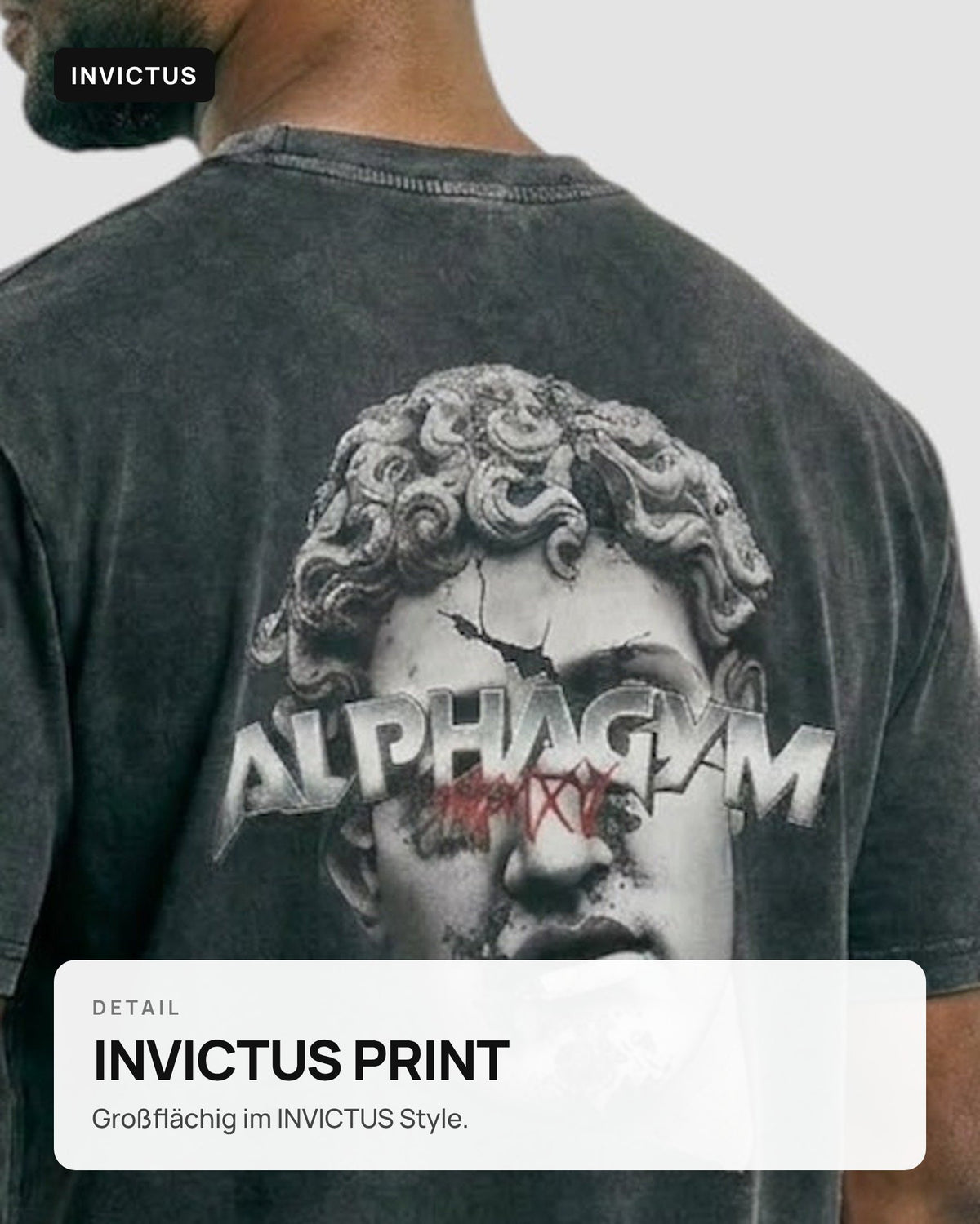 INVICTUS Oversized Fitness T-Shirt – Grey Washed – Detailansicht