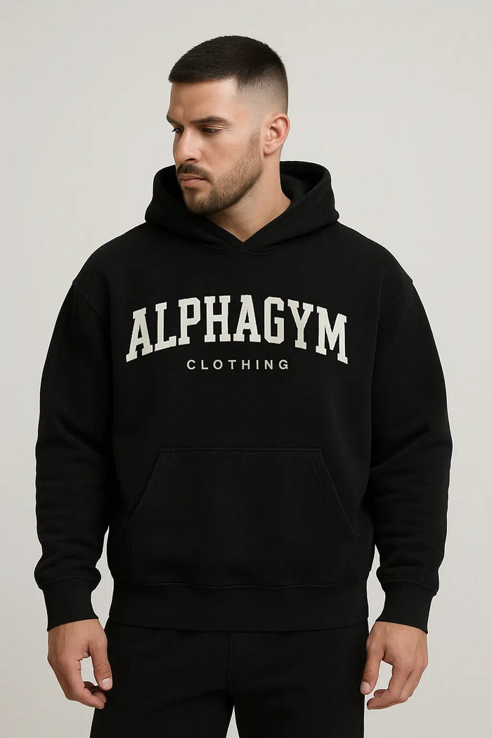 ALPHA GYM COLLEGE Oversized Hoodie Black