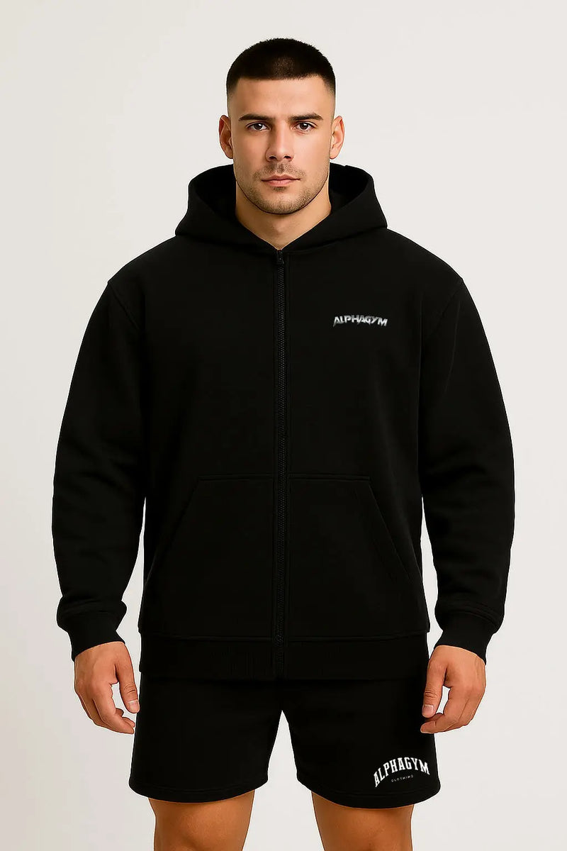 ALPHA GYM INVICTUS Oversized Zipper Hoodie Schwarz für Herren