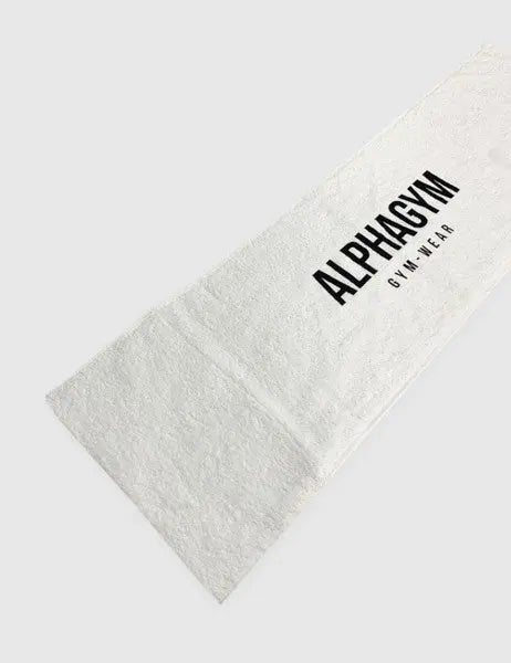 ALPHA GYM Gym Towel with Zip Pocket White/Black – Fitness Towel