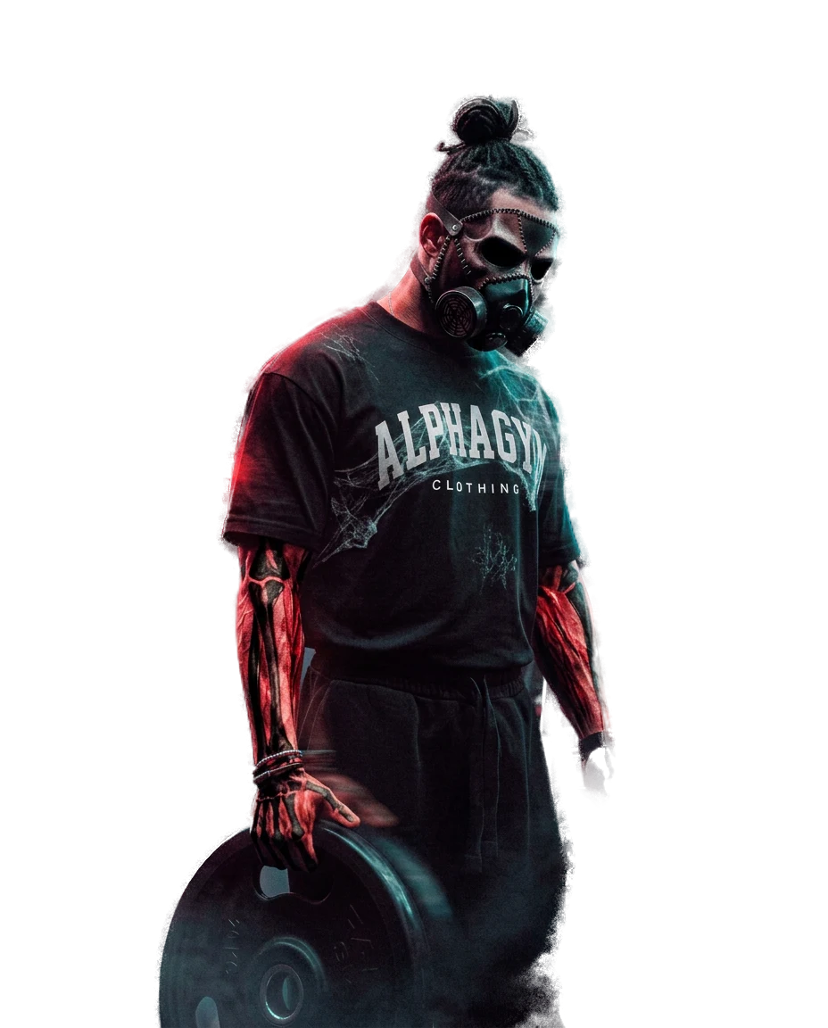 Athlet mit Halloween-Maske im ALPHA GYM Shirt