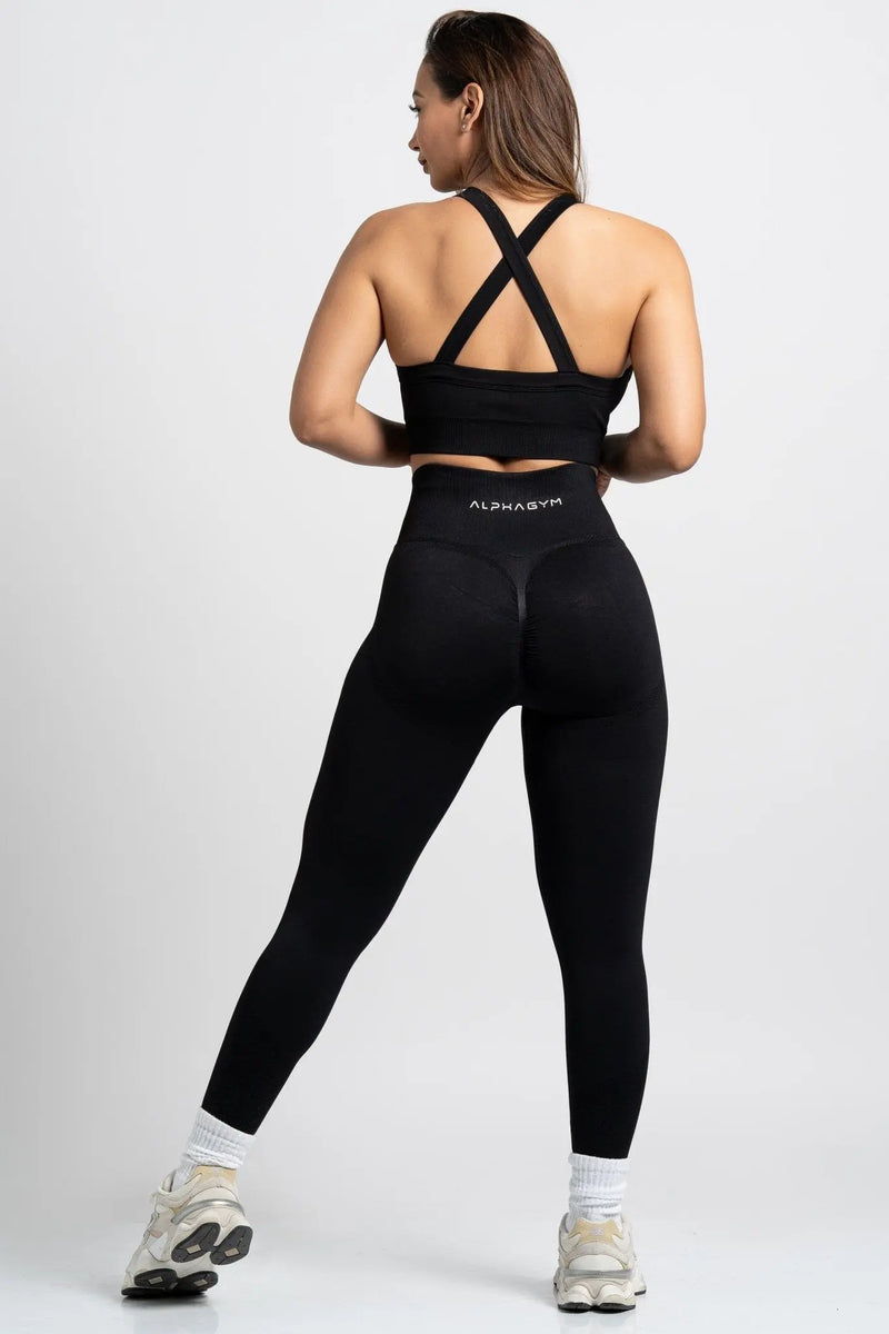 ALPHA GYM MOKEL Seamless Scrunch Leggings Black – Women's Sports Leggings