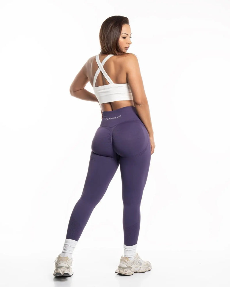 ALPHA GYM MOKEL Seamless Scrunch Leggings Dark Purple – Sportleggings Damen